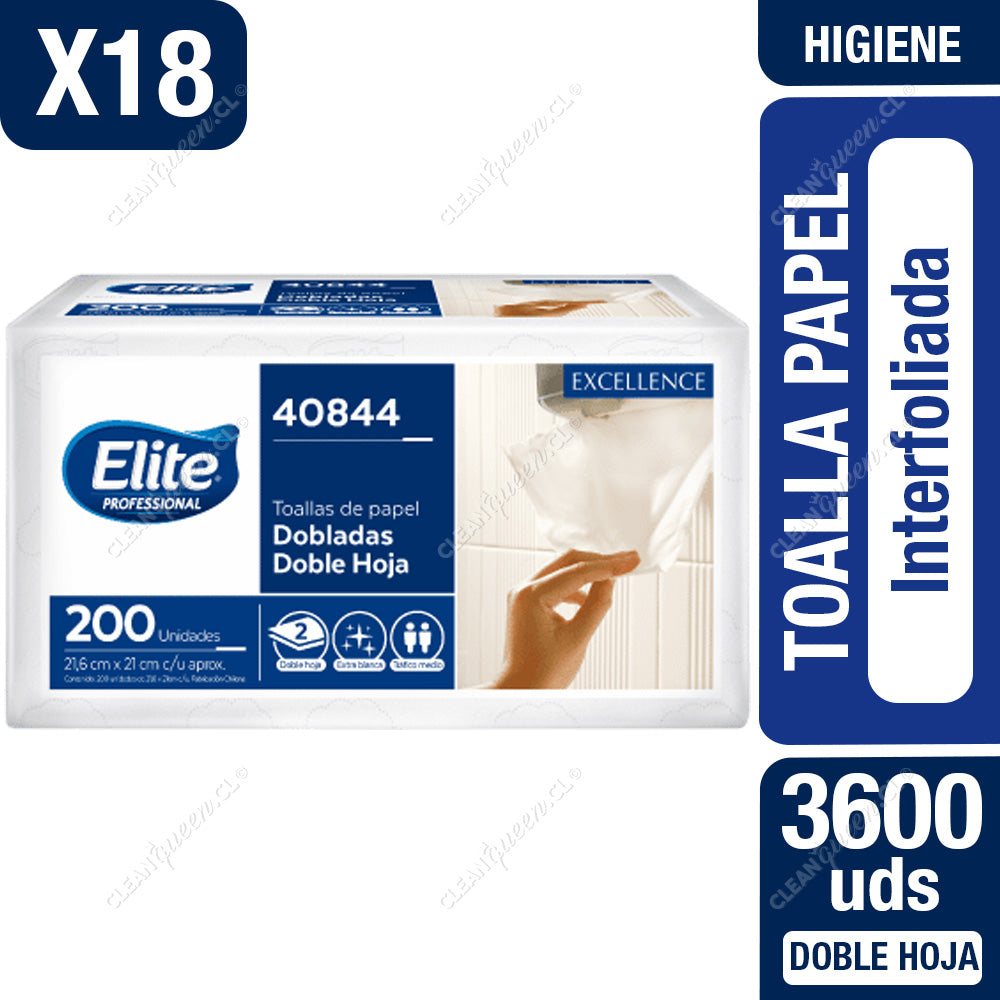 Toalla Papel Elite Professional Interfoliada Doble Hoja 18 x 200 un