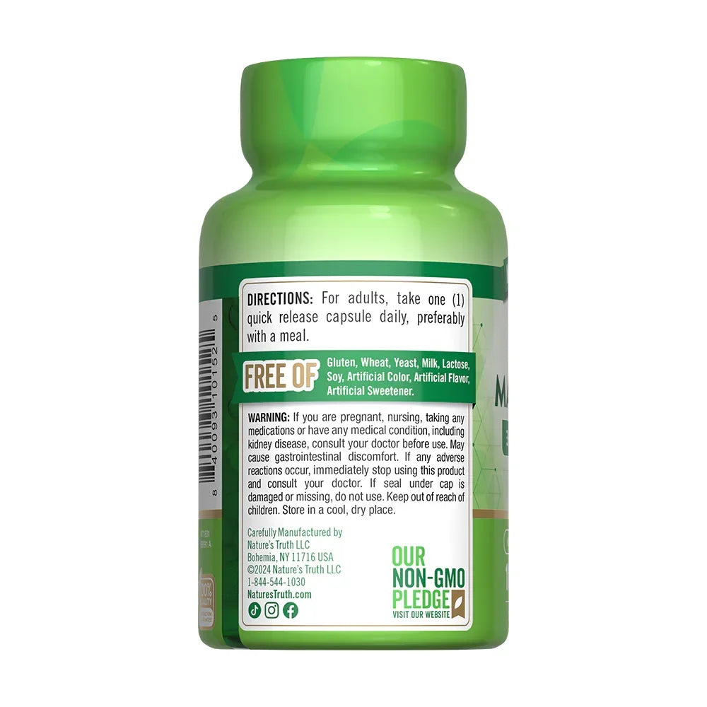 Instrucciones Triple Magnesio Nature's Truth - 1 cápsula diaria con comida Free Of gluten Non-GMO Pledge