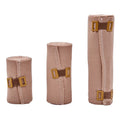 Vendas elásticas beige con gancho en anchos 5, 7,5, 10 y 15 cm, presentación en rollos