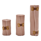 Vendas elásticas beige con gancho en anchos 5, 7,5, 10 y 15 cm, presentación en rollos