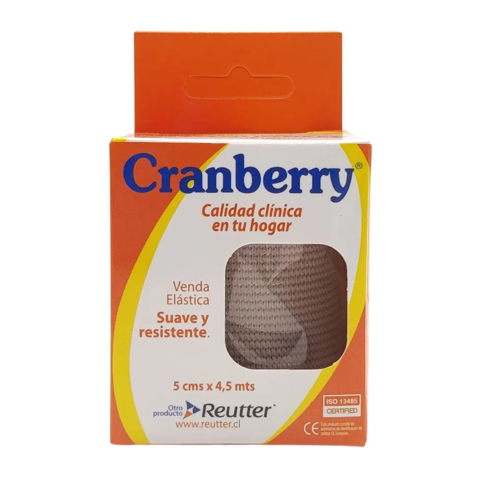 Venda elástica Cranberry 5 cm x 4,5 m, soporte y compresión suave para uso clínico y domiciliario